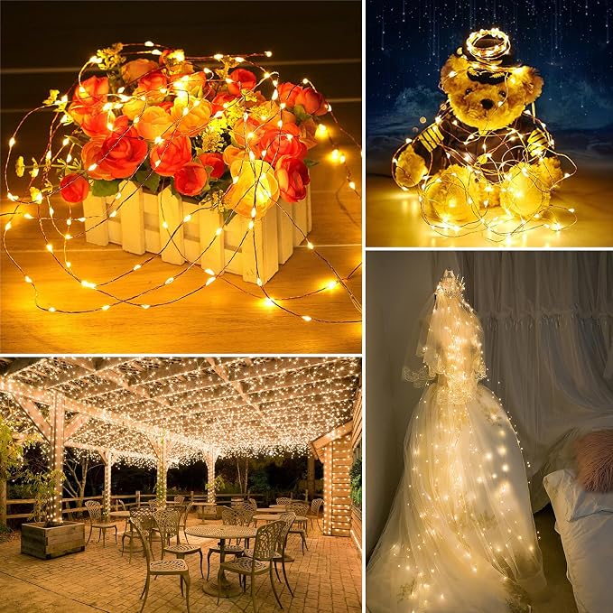 Solar String Lights Outdoor Waterproof 33ft 100LED 8 Modes Twinkle Lights Solar - Image 6