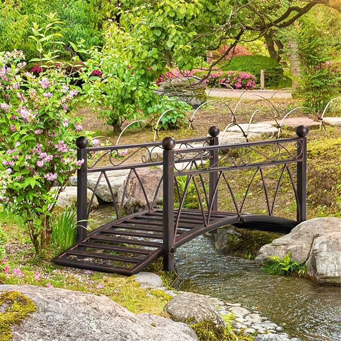 3.3FT Steel Garden Bridge with Anti-Slip Deck, 300LB Capacity Metal Footbridge by Unknown