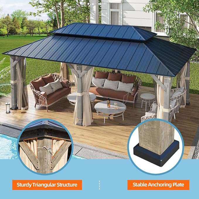 MELLCOM 12' x 20' Outdoor Hardtop Gazebo, Cedar Wood Framed Gazebo - Image 6