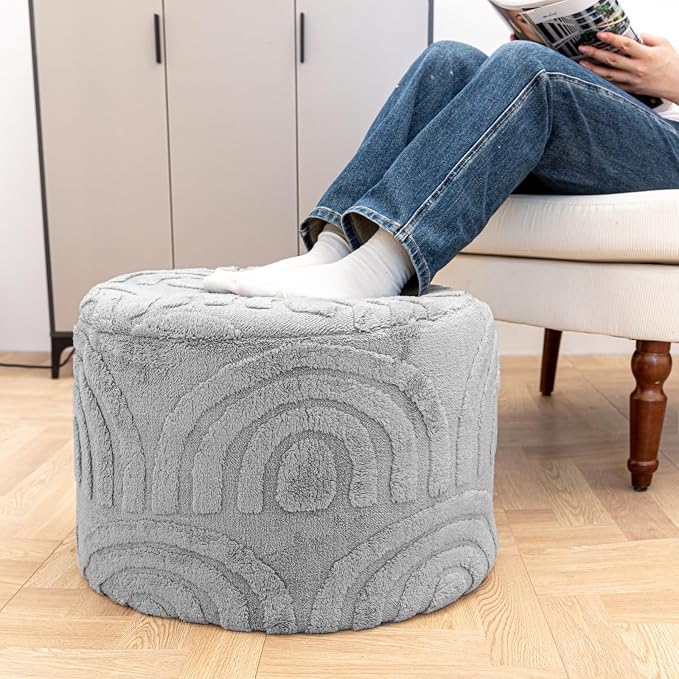Asuprui Round Ottoman Pouf Ottoman Foot Stool Seat Faux Fur Bean Bag Foot Rest - Image 3