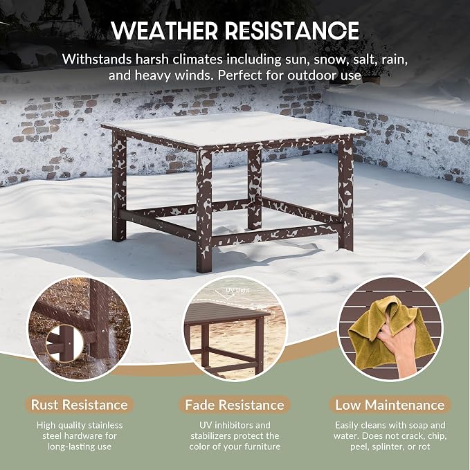 WestinTrends Malibu Low Outdoor HDPE Square Patio Coffee Table, Dark Brown - Image 4