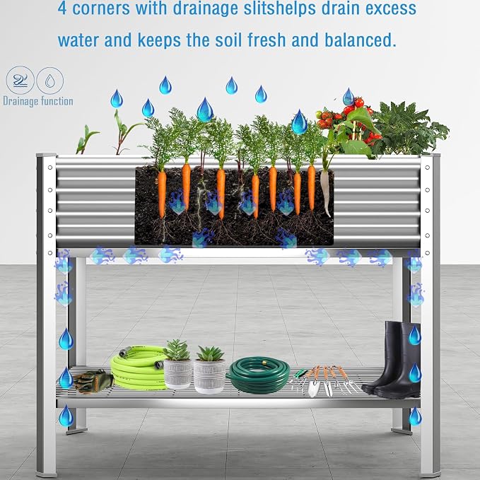 Raised Garden Bed with Legs, Galvanized Raised Planter Box with Storage Shelf - Image 3