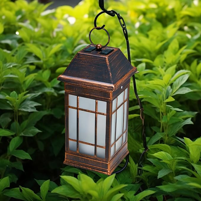 15.5" Solar Lantern Outdoor Waterproof, Glass Flickering Flame Solar Lanterns - Image 2