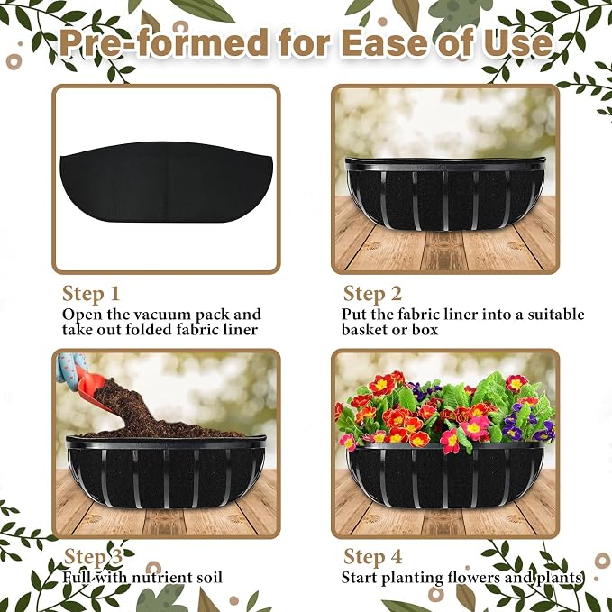 Riare 4 Pack 30 Inch Black Felt Window Box Liners- Fabric Trough Planter Basket - Image 5