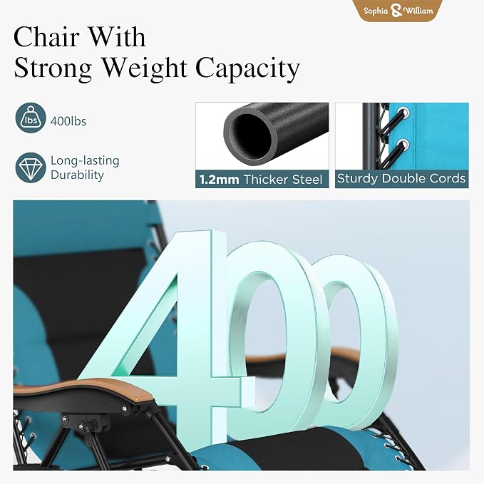 Sophia & William Oversized XXL Zero Gravity Chair Set of 2 Padded Adjustable - Image 4