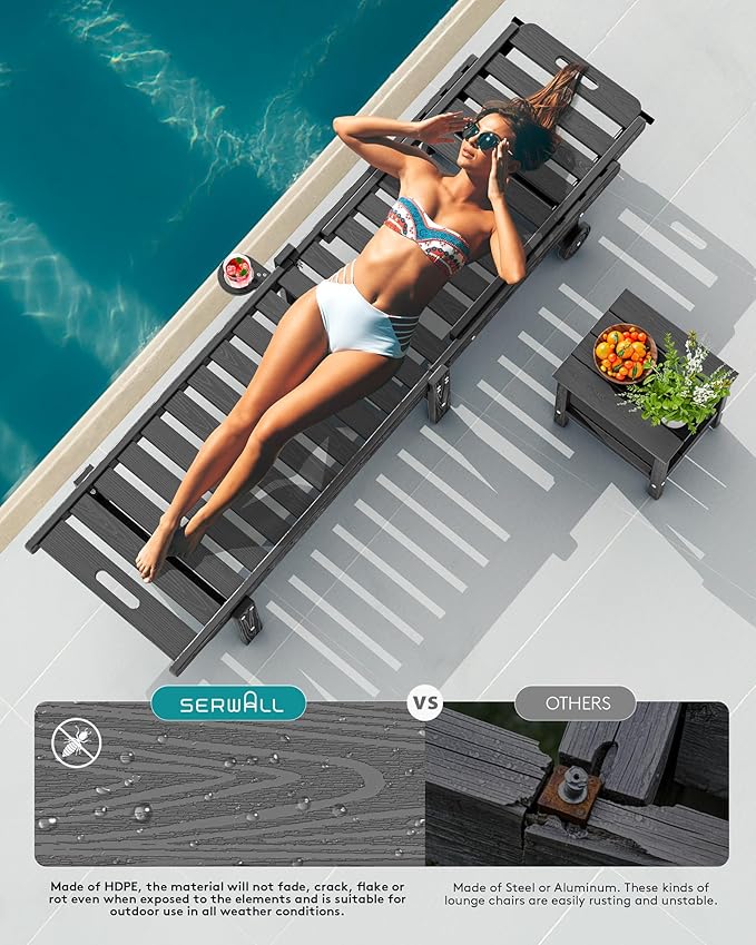 SERWALL Outdoor Chaise Lounge Set of 6, HDPE Pool Lounge Chair - Image 7