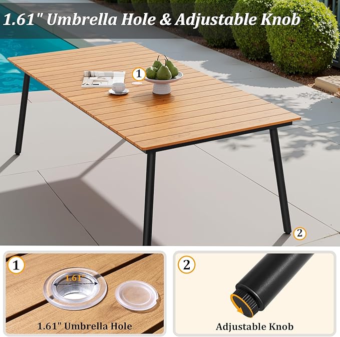 83" Patio Outdoor Dining Table for 6-8, Weather-Resistant Wood-Grain Top - Image 6