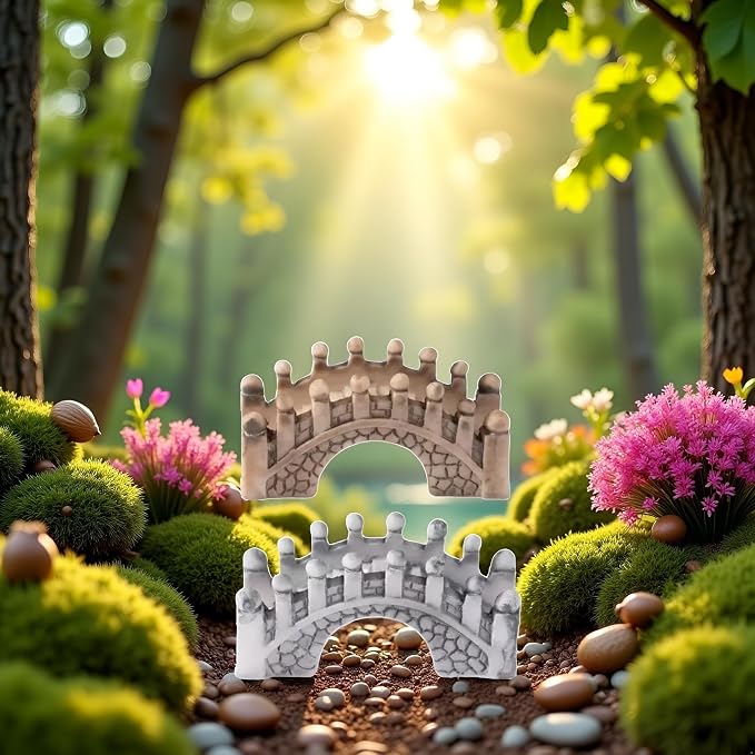 2 Pcs Gray and Brown Miniature Stone Arch Bridges - Image 3