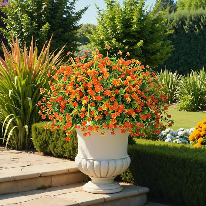 20 Bundles Artificial Flowers for Outdoors Fake Plastic Flowers UV Resistant - Image 4