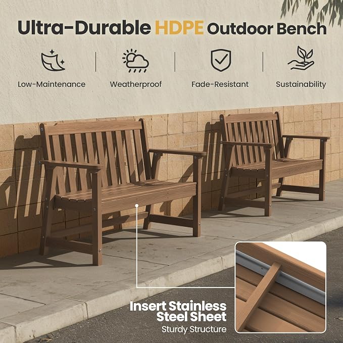 Ciokea 49" Heavy Duty Outdoor Bench Set of 2, HDPE Weatherproof Garden Bench - Image 3