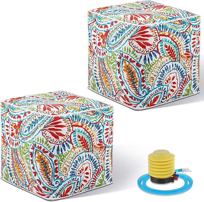 Juexica 2 Pack Ottoman Poufs Indoor Outdoor Inflatable Ottoman Stool Cube by Juexica