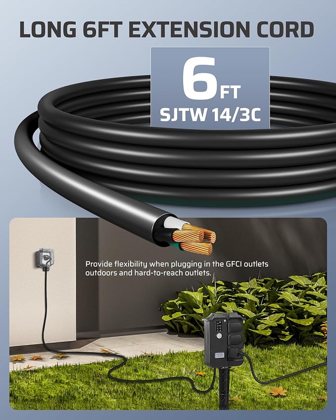 DEWENWILS Outdoor Power Stake Timer Waterproof, 6 Grounded Outlets, 6FT - Image 6
