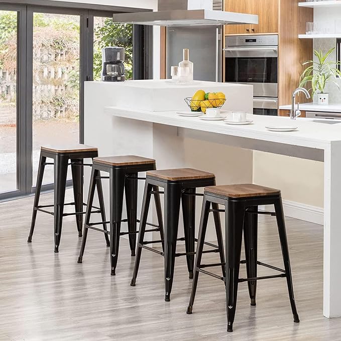 Andeworld Bar Stools Set of 4 Stackable Metal Bar Stools Industrial Counter - Image 7