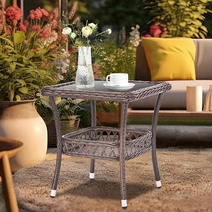 Outdoor Side Table Patio Wicker Coffee Table Outdoor End Table Rattan Bistro - Image 4