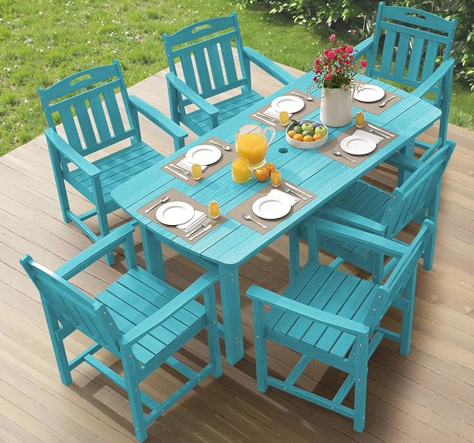 Ciokea HDPE Outdoor Dining Set, 7-Piece Patio Table and Chairs Set by CIOKEA