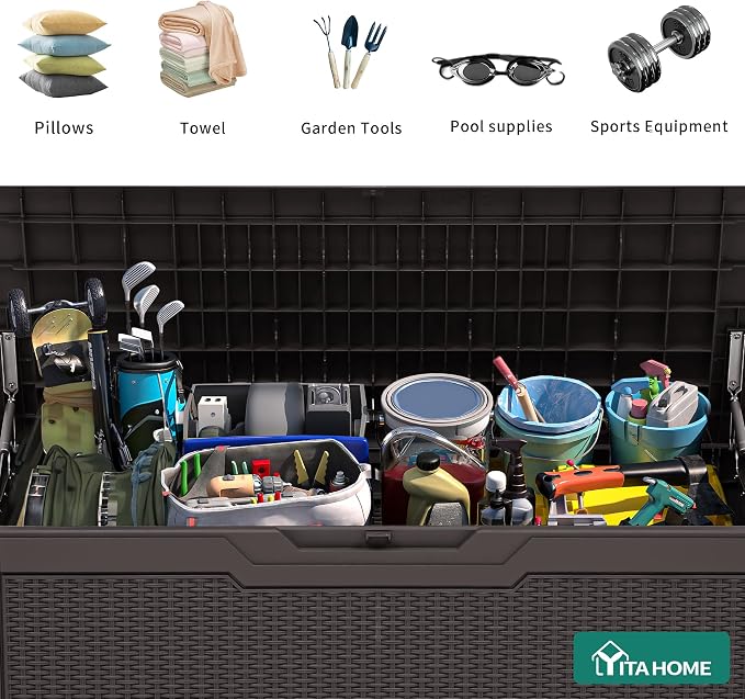 YITAHOME 80 Gallon Resin Deck Box, Weather Resistant Outdoor Rattan Storage Box - Image 4