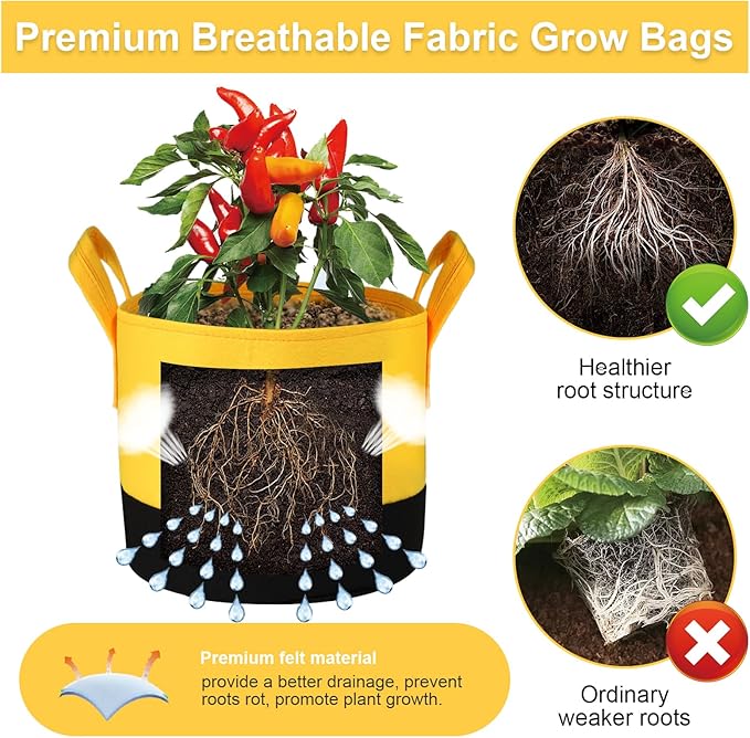 Grow Bags 10 Gallon, 6 Pack Fabric Plant Pots - Image 3