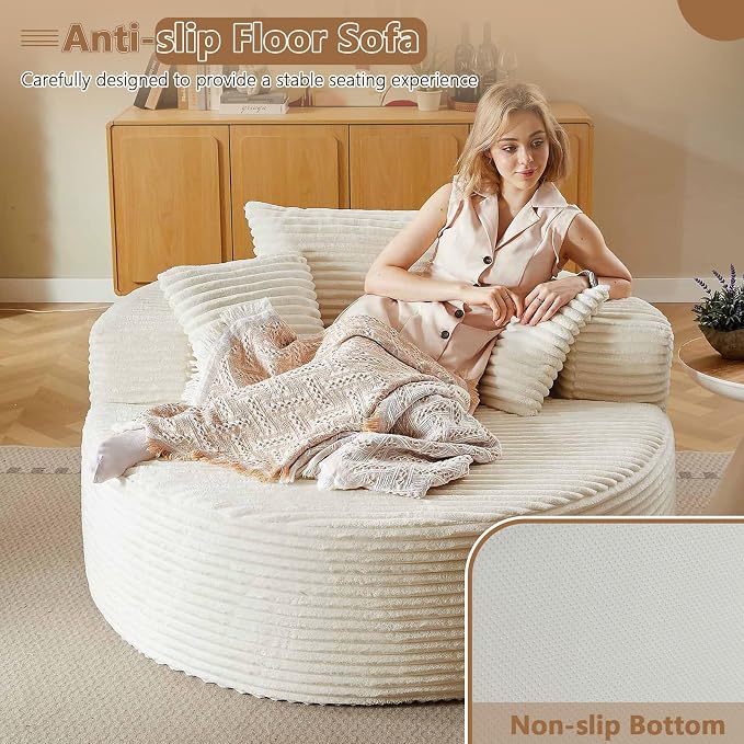 Oversized Round Chair Lounge Chaise Indoor, Upholstered Corduroy Deep Seat - Image 9