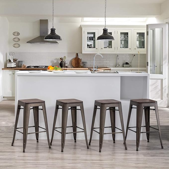 Andeworld Bar Stools Set of 4 Stackable Metal Bar Stools Industrial Counter - Image 6