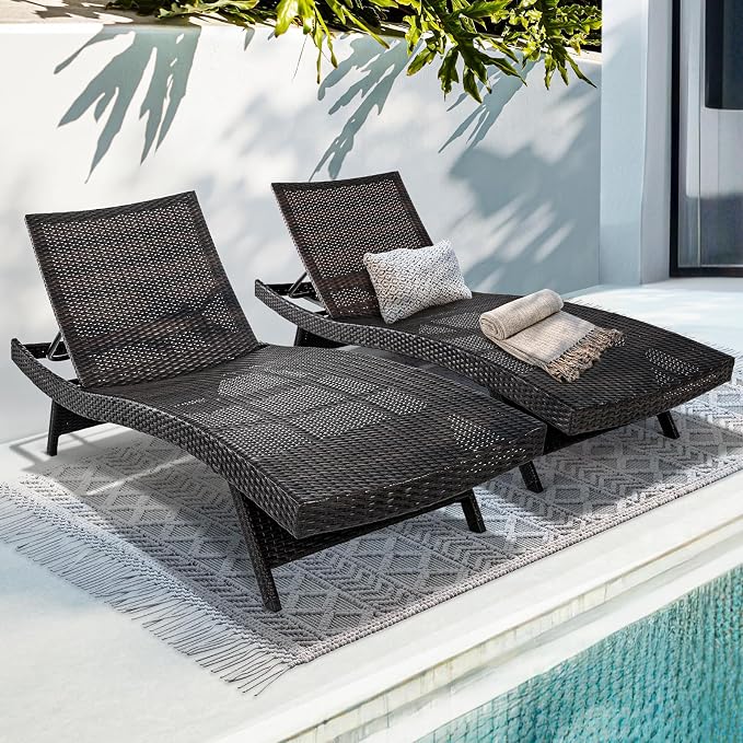 IDZO Katalina Chaise Lounge Set of 2-500lbs Support, UV Wicker, Ergonomic Wave by Idzo