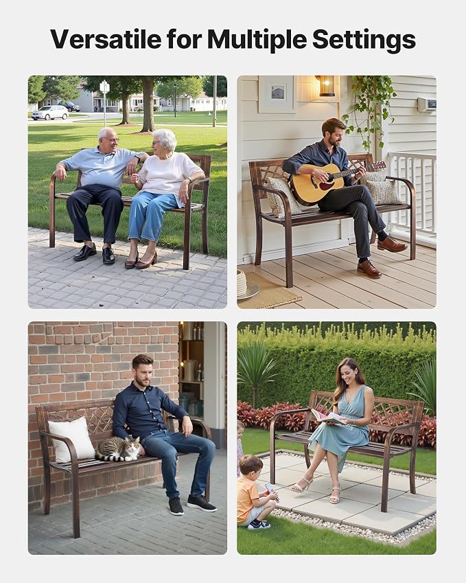 VEVOR Outdoor Bench, 46 inch, Carbon Steel Metal Frame - Image 7