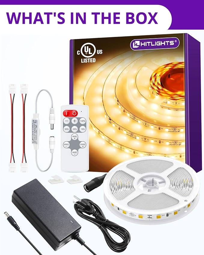 HitLights Warm White LED Strip Lights Kit 3000K, 16.4ft Dimmable Tape Light - Image 5