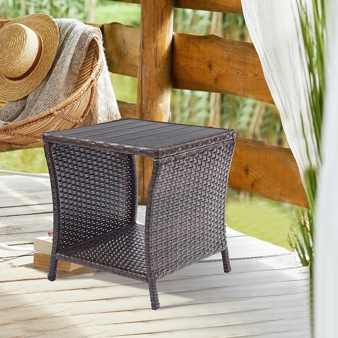 Outdoor Side Table for Patio Small Rattan Wicker Coffee Table Balcony Table by PatioNovagarden