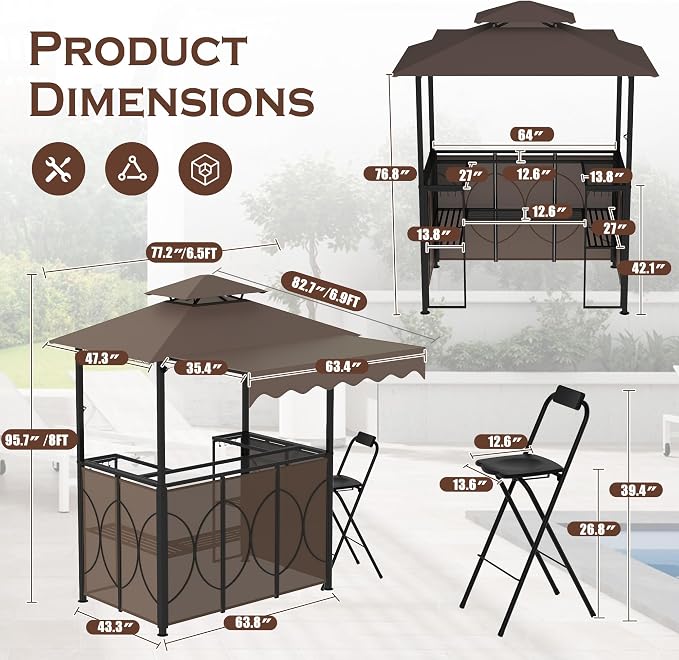 Grepatio 3 Piece Patio Bar and Grill Set, Grill Gazebo - Image 9