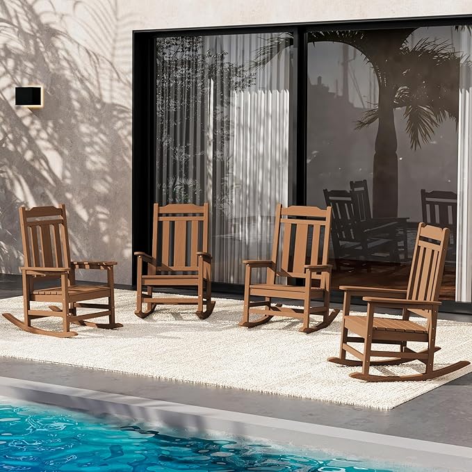 SERWALL Oversized Rocking Chair Set of 4 Outdoor, HDPE Outdoor Rocking Chair by SERWALL