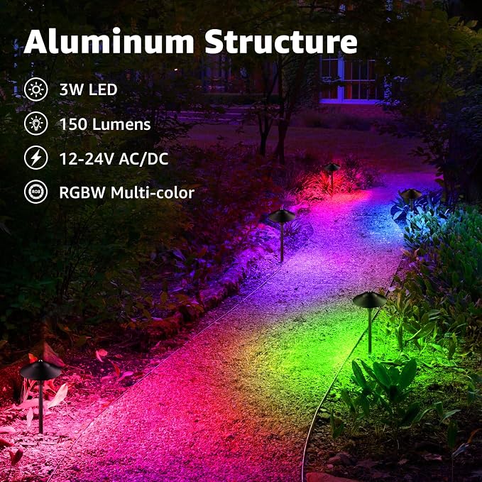 SUNVIE RGBW Low Voltage Landscape Lights 3W Color Changing Pathway Lights - Image 4