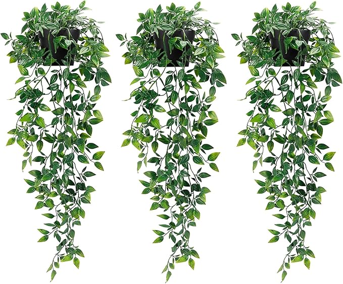 Whonline 3 Pack Artificial Hanging Plants Fake Plants by WHONLINE
