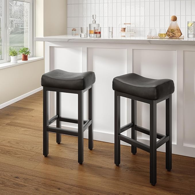 29 Inch Bar Height Bar Stools Set of 2, Backless Bonded Leather Bar Height - Image 7