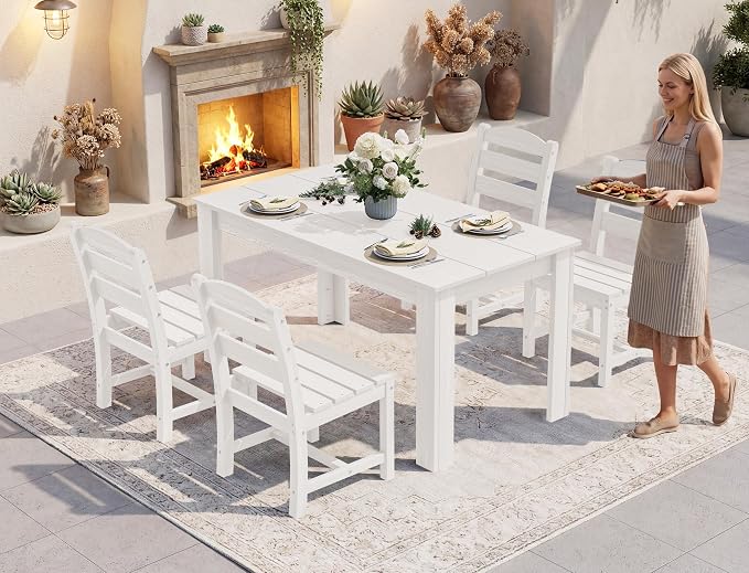 SERWALL Outdoor Dining Sets for 6, HDPE Dining Sets - Image 4