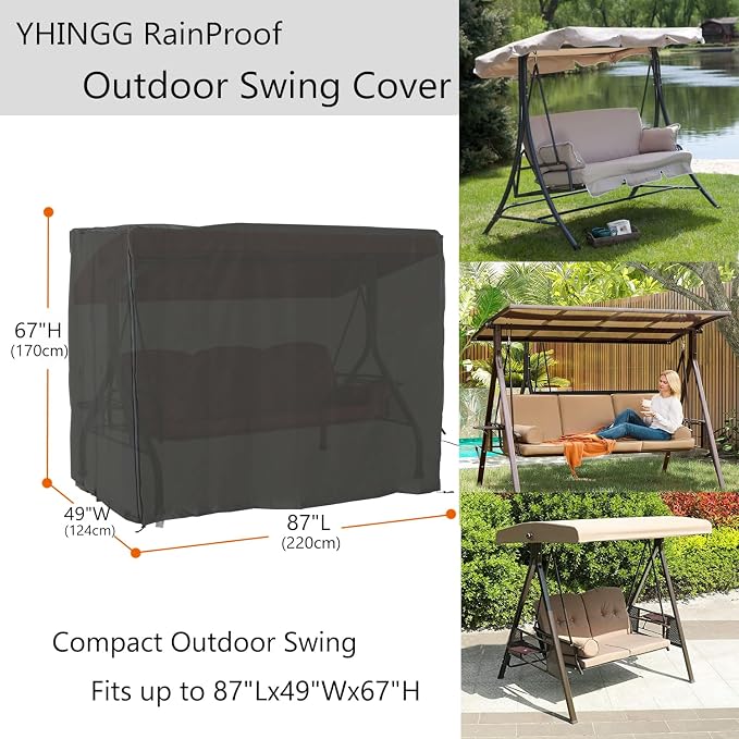 Porch Swing Cover 63 Inch Waterproof 600D Oxford Hanging Outdoor Swing Cover - Image 2