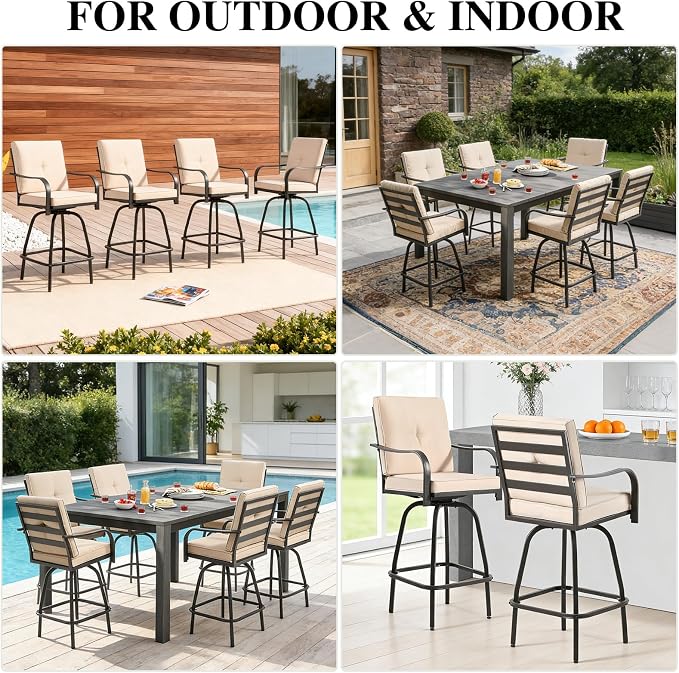 Patio Swivel Bar Stools, Outdoor Bar Height Swivel Chairs Set of 4 - Image 7