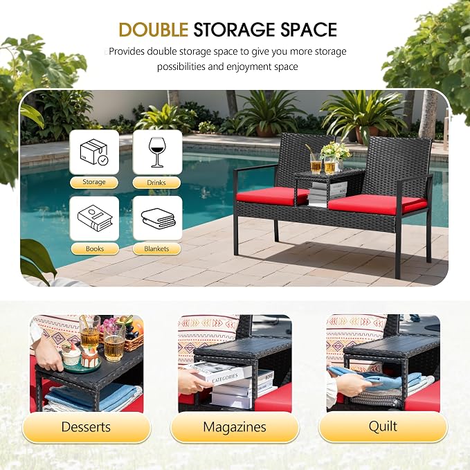 Devoko Patio Conversation Sets Outdoor Loveseat - Image 3