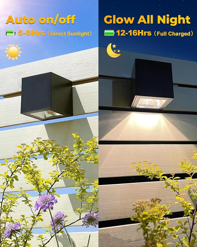 LUHLEE Solar Wall Lights Outdoor, Modern Square Solar Wall Sconce IP65 - Image 3