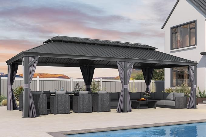 PURPLE LEAF 14' X 28' Outdoor Large Gazebo Permanent Hardtop Gazebo by PURPLELEAF