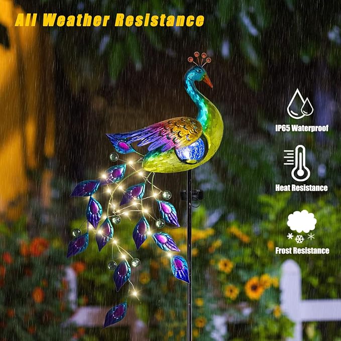 DREAMSOUL Solar Garden Lights Outdoor, Metal Peacock Decor Solar Lights Garden - Image 3