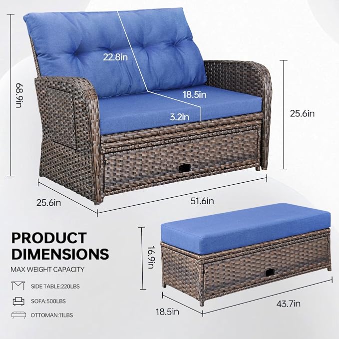 Patio Rattan Daybed, Wicker Recliner Loveseat - Image 2