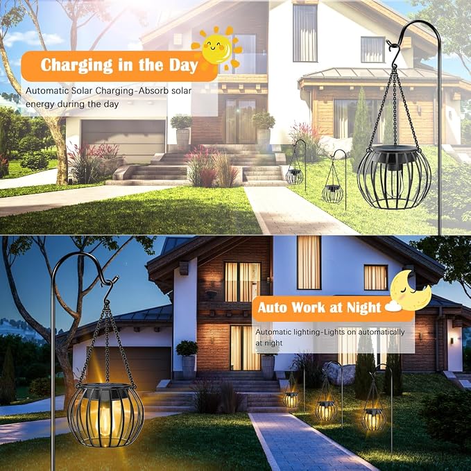 UBright Solar Lights Lanterns Outdoor Waterproof Hanging Solar Garden Lights - Image 4