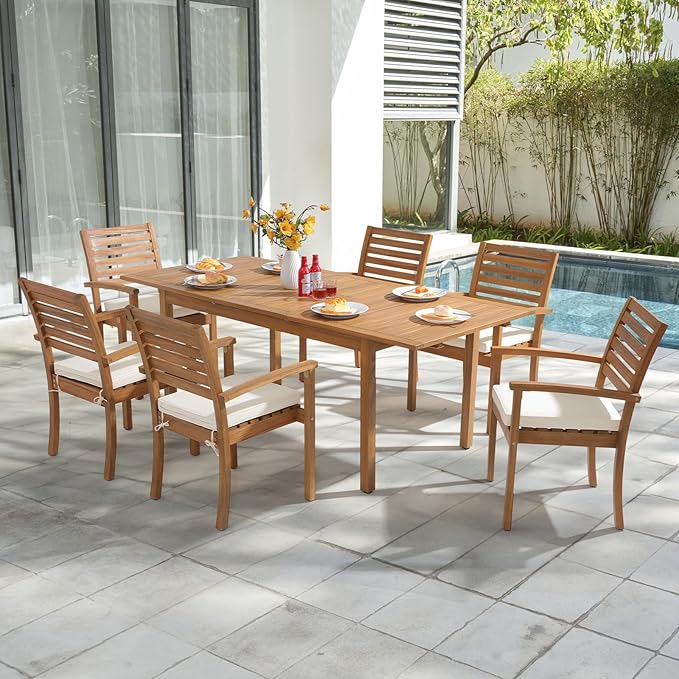 OC Orange-Casual 7 Piece Patio Dining Set, Outdoor Acacia Wood Furniture Set - Image 7