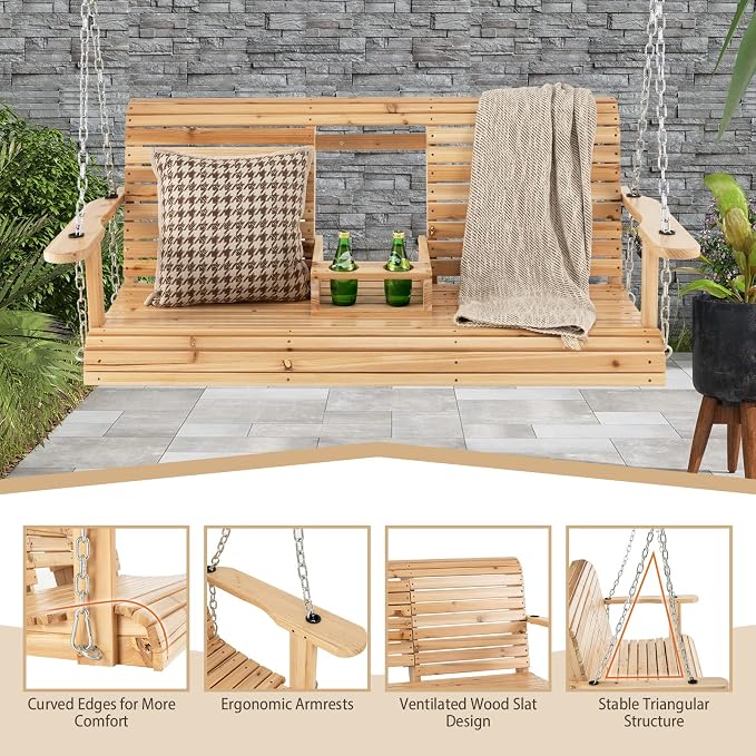 Tangkula 2 Person Hanging Porch Swing, Outdoor Bench Swing - Image 4
