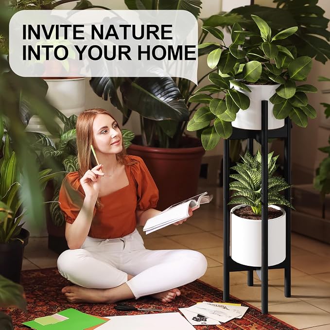 MUDEELA 2 Pack Indoor Plant Stands, 2 Tier Tall Plant Stand 30 inches, Mid - Image 9