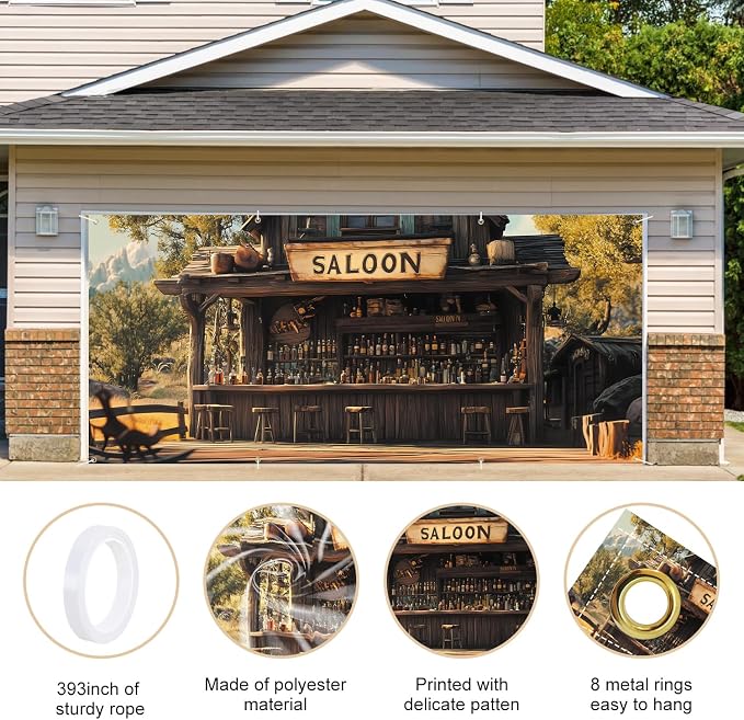 ANNA QUEEN Saloon Garage Door Banner 6x13FT, Western Bar Garage Door Cover - Image 4