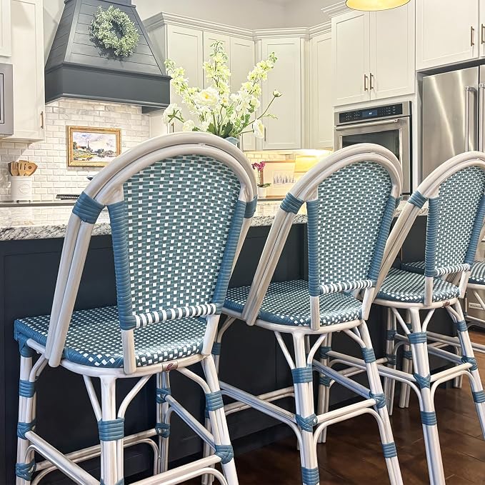 PURPLE LEAF French Bar Stool Set of 4 White Print Finish Patio Bar Stools - Image 3