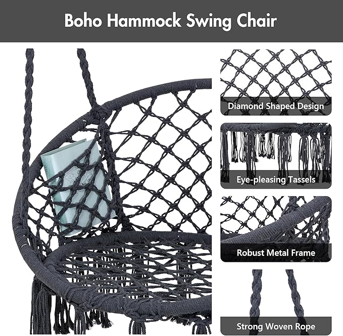 ANOW Hanging Swing Chair with Stand Included, Heavy Duty Hammock Chair with - Image 3