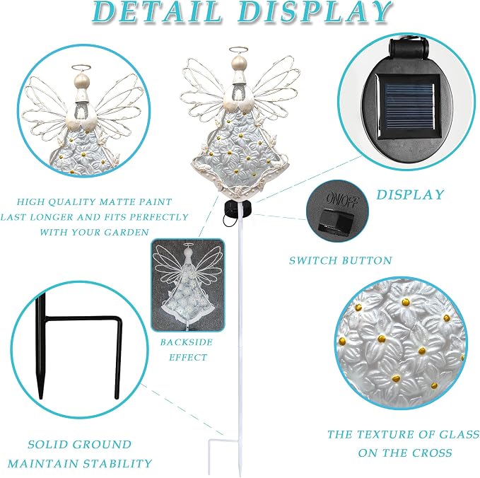 38Inch Angel Solar Lights Outdoor Decorative-Metal&Glass Angel Hydrangea Flower - Image 6