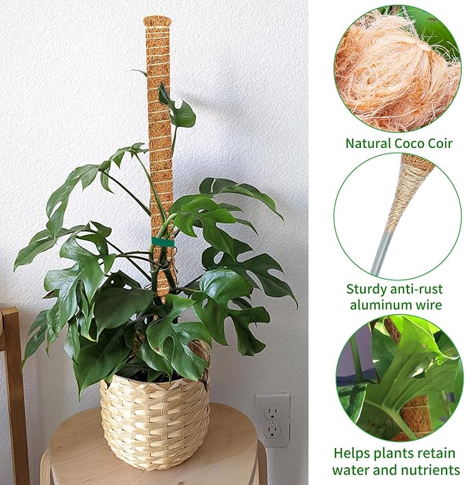 2 Pack 28 Inch Moss Pole Monstera Plant Support, Coir Moss Poles - Image 8