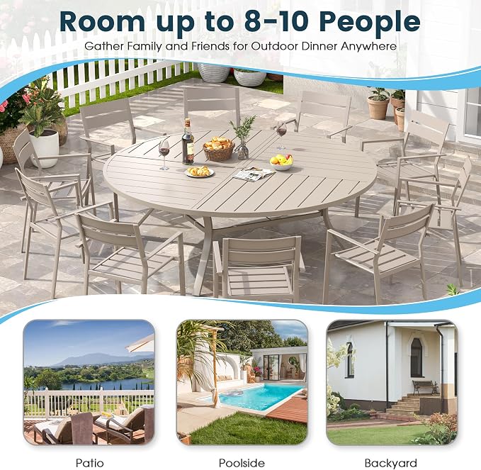 Patio Dining Table for 8-10, Round Metal Outdoor Table - Image 6